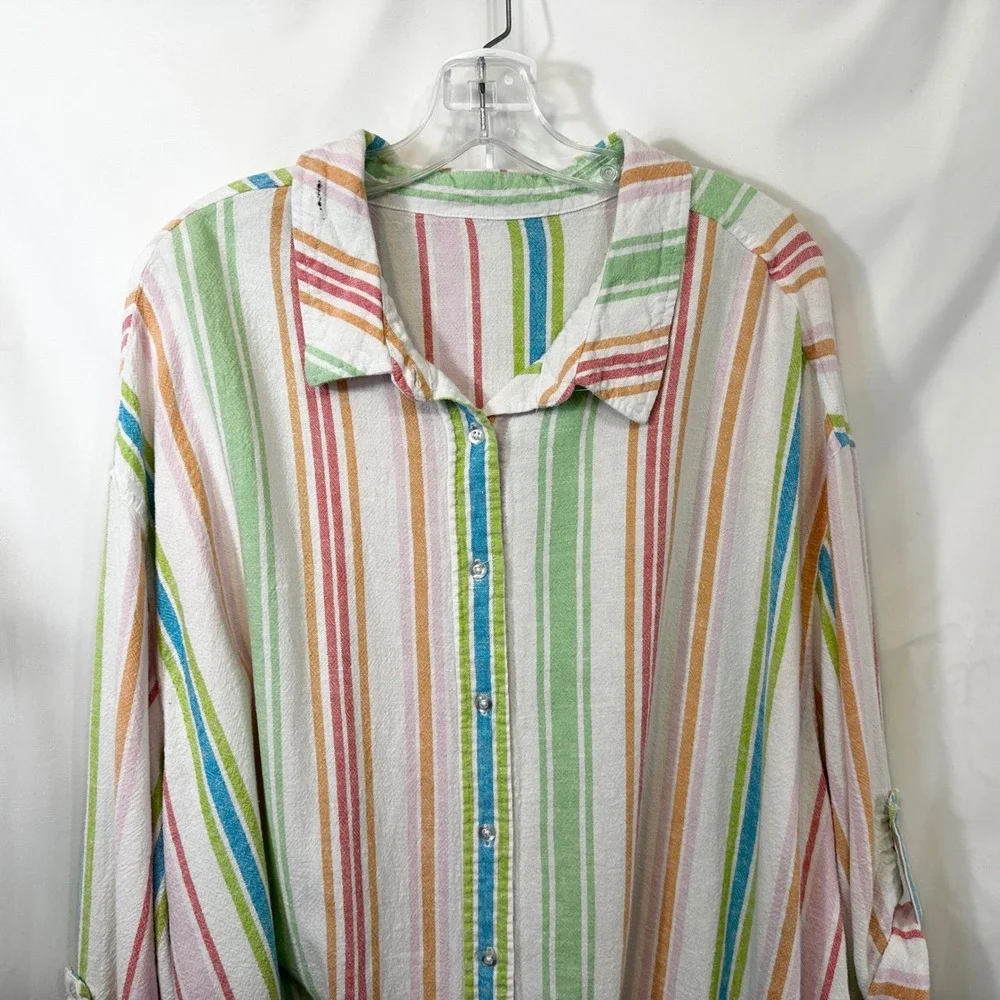 Woman Within Plus Size 30/32 Linen Set 3X Striped Linen Shirt Pants‎ Top White C - Picture 6 of 15